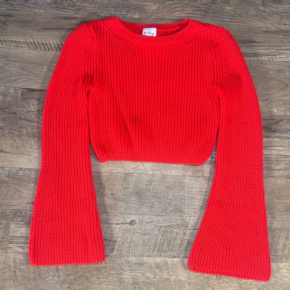 Polly Red Ribbed Cropped Sweater w/Bell Sleeves - Size 6